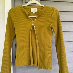 Mustard Ribbed Women Small Top
